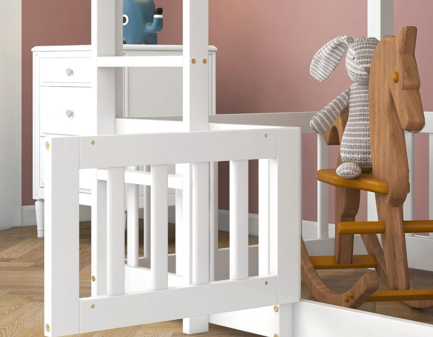 ΠΑΙΔΙΚΗ ΚΟΥΚΕΤΑ ΜΕ ΠΑΡΚΑΚΙ PLAYKID HM703.03 ΞΥΛΟ ΠΕΥΚΟΥ ΛΕΥΚΟ ΓΙΑ 190x90εκ