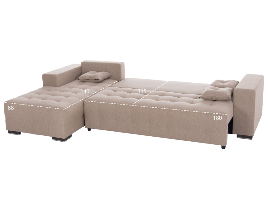 ΓΩΝΙΑΚΟΣ ΚΑΝΑΠΕΣ-ΚΡΕΒΑΤΙ ΜΕ ΑΠΟΘ.ΧΩΡΟ TRENDSTON HM3302.03L ΜΠΕΖ ΥΦΑΣΜΑ 298x177x95Υεκ