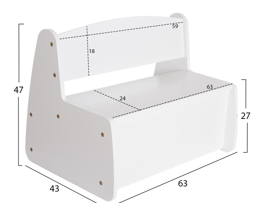 ΠΑΓΚΑΚΙ ΠΑΙΔΙΚΟ ΜΕ ΑΠΟΘ.ΧΩΡΟ RICKI HM18342.03 MDF & ΚΟΝΤΡΑΠΛΑΚΕ ΛΕΥΚΟ 63x43x47Υεκ