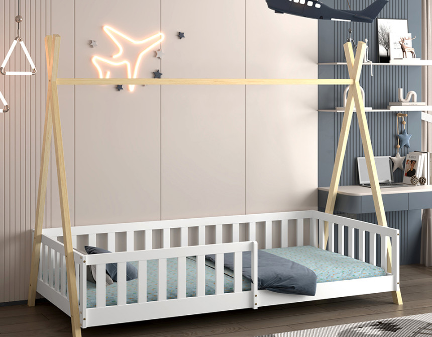ΚΡΕΒΑΤΙ ΠΑΙΔΙΚΟ ΜΕ ΚΑΓΚΕΛΑ MUNK HM739.03 τ.MONTESSORI ΠΕΥΚΟ ΦΥΣΙΚΟ-ΛΕΥΚΟ--190x90εκ