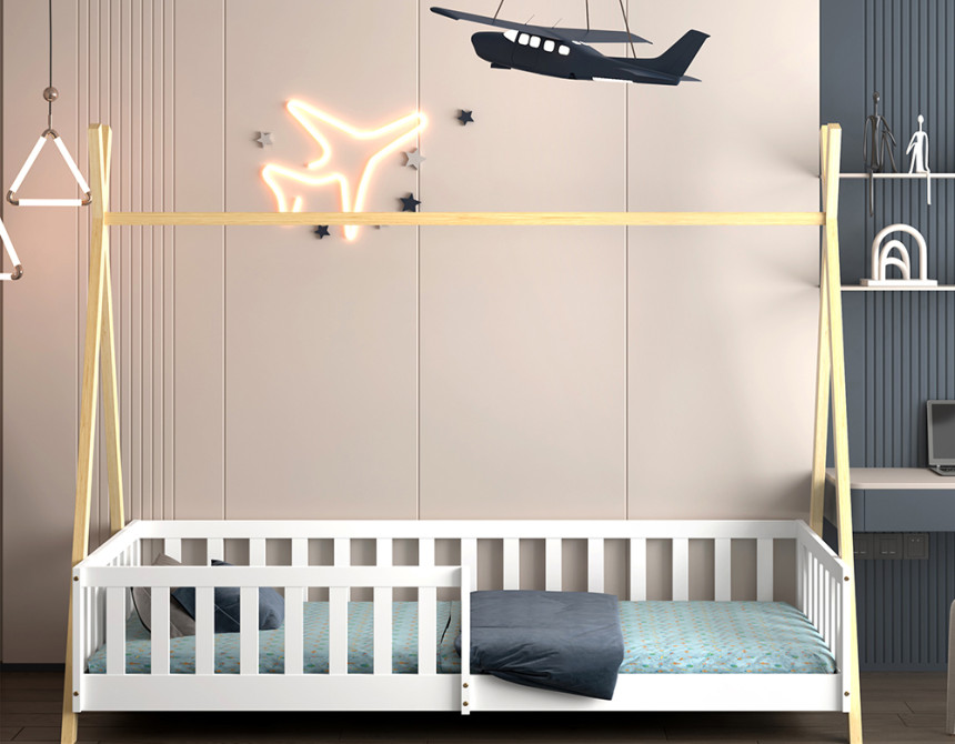 ΚΡΕΒΑΤΙ ΠΑΙΔΙΚΟ ΜΕ ΚΑΓΚΕΛΑ MUNK HM739.03 τ.MONTESSORI ΠΕΥΚΟ ΦΥΣΙΚΟ-ΛΕΥΚΟ--190x90εκ