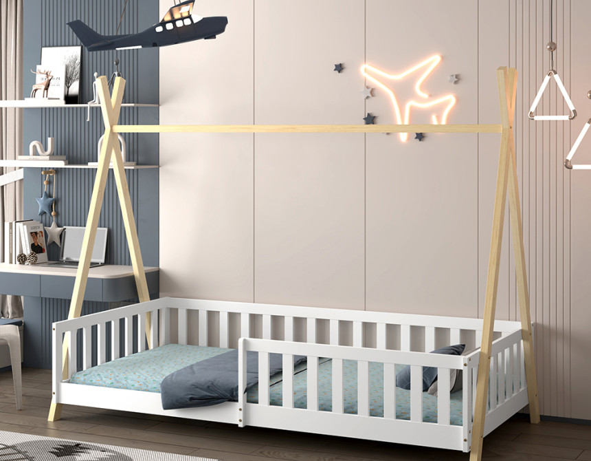 ΚΡΕΒΑΤΙ ΠΑΙΔΙΚΟ ΜΕ ΚΑΓΚΕΛΑ MUNK HM739.03 τ.MONTESSORI ΠΕΥΚΟ ΦΥΣΙΚΟ-ΛΕΥΚΟ--190x90εκ