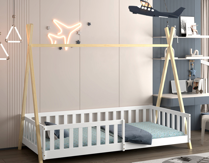 ΚΡΕΒΑΤΙ ΠΑΙΔΙΚΟ ΜΕ ΚΑΓΚΕΛΑ MUNK HM739.03 τ.MONTESSORI ΠΕΥΚΟ ΦΥΣΙΚΟ-ΛΕΥΚΟ--190x90εκ