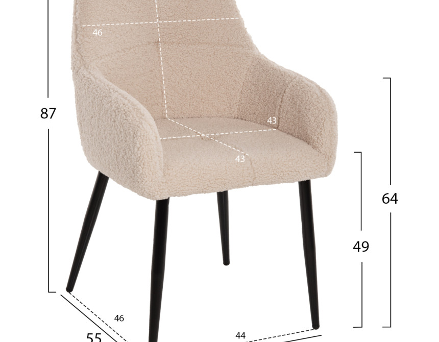 ΠΟΛΥΘΡΟΝΑ SHELLY HM8591.02 ΥΦΑΣΜΑ TEDDY ΛΕΥΚΟ-ΜΑΥΡΑ ΜΕΤΑΛΛΙΚΑ ΠΟΔΙΑ 57x55x87Yεκ.