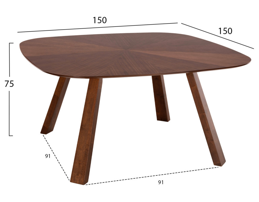 ΤΡΑΠΕΖΙ ΤΡΑΠΕΖΑΡΙΑΣ RINER HM9733 MDF ΜΕ ΚΑΠΛΑΜΑ ΚΑΡΥΔΙΑΣ 150x150x75Υ εκ.