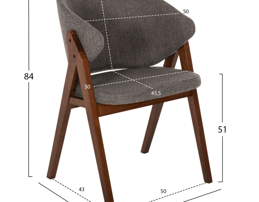 ΚΑΡΕΚΛΑ HANA HM9746.02 RUBBERWOOD ΣΕ ΚΑΡΥΔΙ ΧΡΩΜΑ-ΓΚΡΙ ΥΦΑΣΜΑ 55x60x84Yεκ.