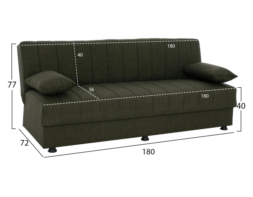 ΚΑΝΑΠΕΣ ΚΡΕΒΑΤΙ ANDRI ΤΡΙΘΕΣΙΟΣ DARK OLIVE HM3239.05 180x72x77 εκ.