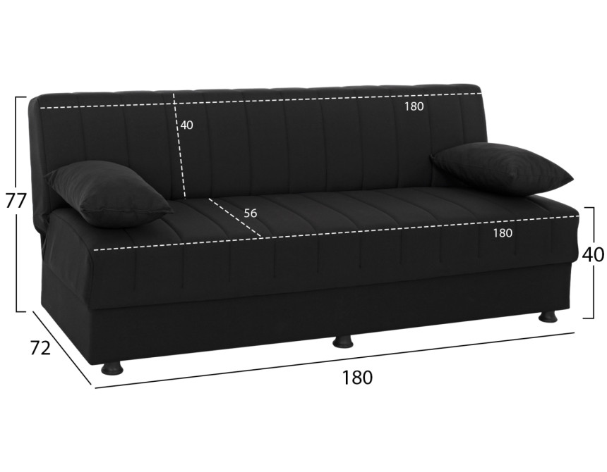 ΚΑΝΑΠΕΣ ΚΡΕΒΑΤΙ ANDRI ΤΡΙΘΕΣΙΟΣ ΜΑΥΡΟΣ HM3239.01 180x72x77 εκ.