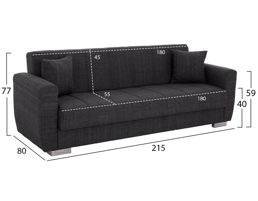 ΚΑΝΑΠΕΣ ΚΡΕΒΑΤΙ POLYA ΤΡΙΘΕΣΙΟΣ HM3240.03 ΓΚΡΙ 215x80x77Υ εκ.