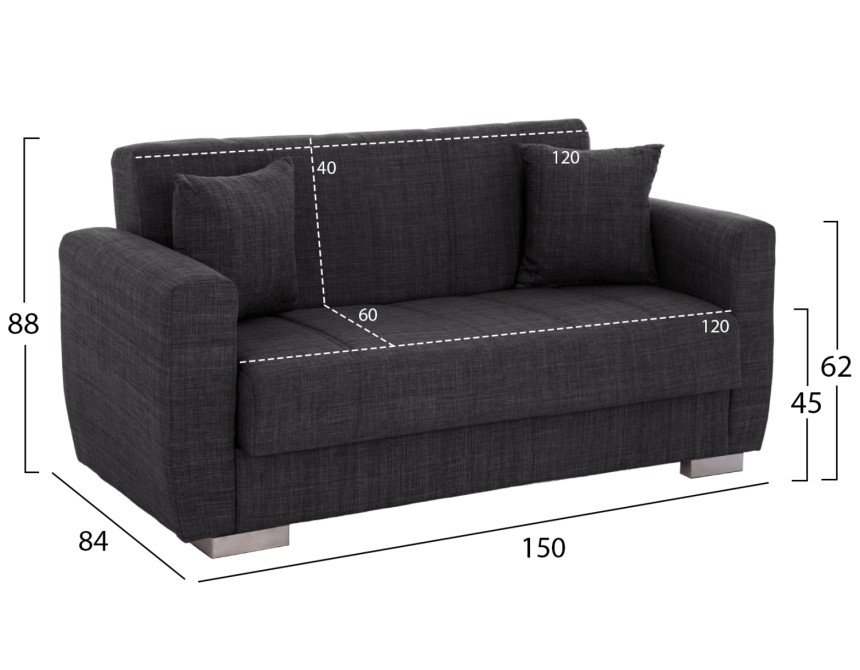 ΚΑΝΑΠΕΣ ΚΡΕΒΑΤΙ POLYA ΔΙΘΕΣΙΟΣ ΓΚΡΙ HM3241.03 150x84x88 εκ.