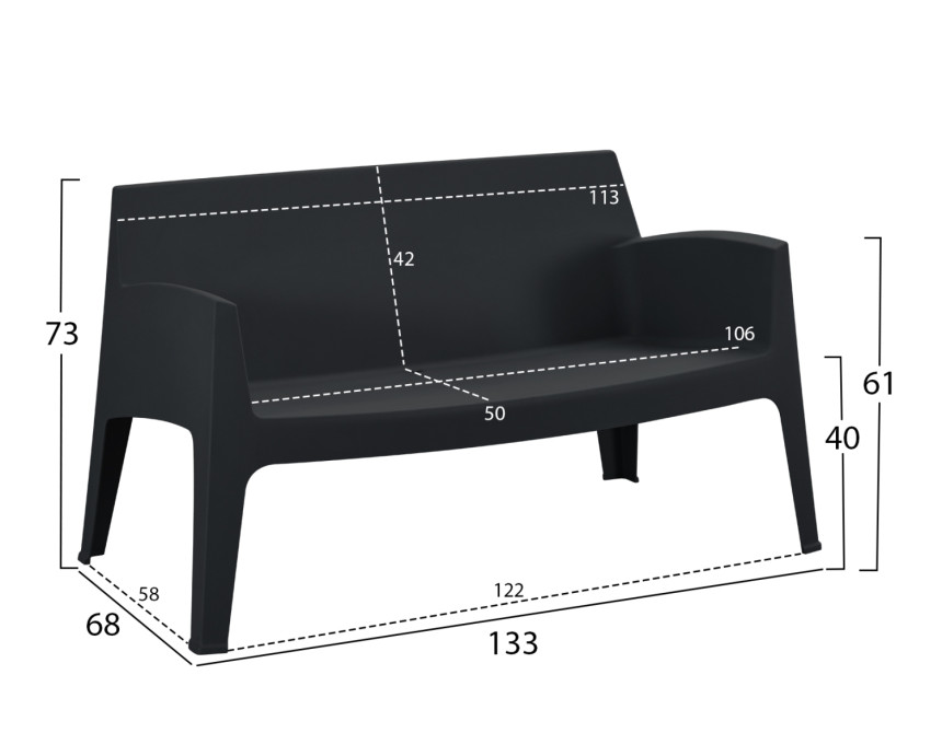 ΚΑΝΑΠΕΣ 2-ΘΕΣΙΟΣ ΠΟΛΥΠΡΟΠΥΛΕΝΙΟΥ SLEEK HM6366.02 ΧΡΩΜΑ ΜΑΥΡΟ 118x48,5x73Υεκ.
