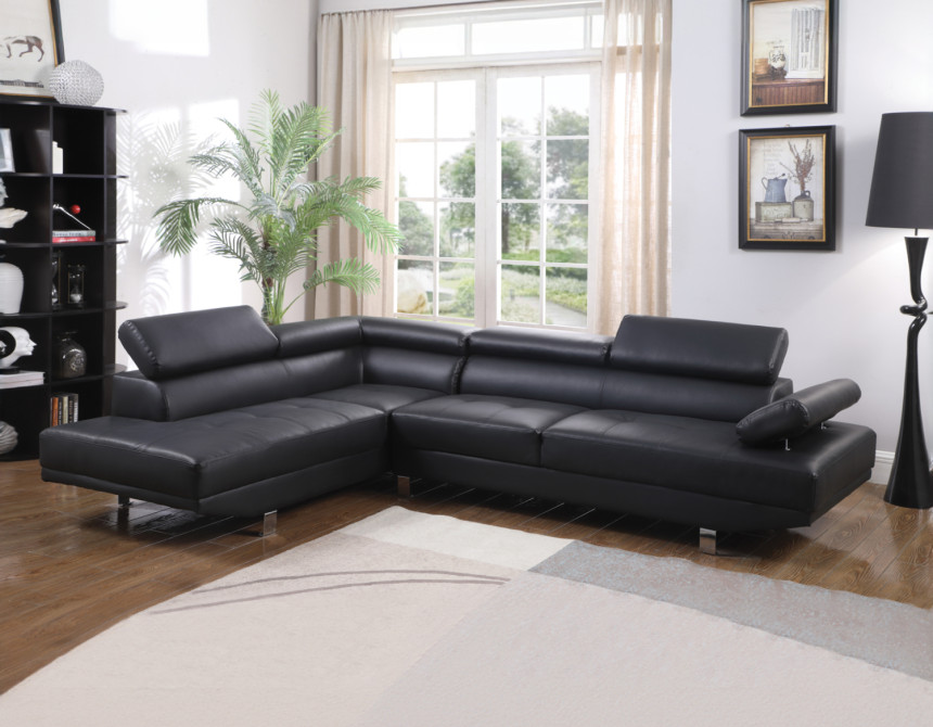 ΚΑΝΑΠΕΣ ΓΩΝΙΑ GORO ΑΡΙΣΤΕΡΗ HM3084.02L ΑΠΟ ΜΑΥΡΟ PU 270x200x87cm