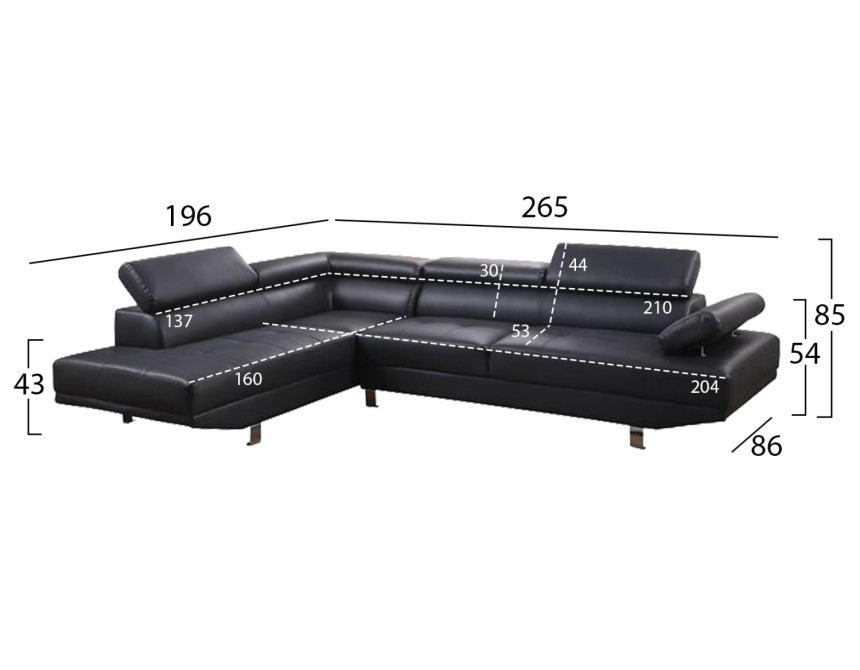 ΚΑΝΑΠΕΣ ΓΩΝΙΑ GORO ΑΡΙΣΤΕΡΗ HM3084.02L ΑΠΟ ΜΑΥΡΟ PU 270x200x87cm