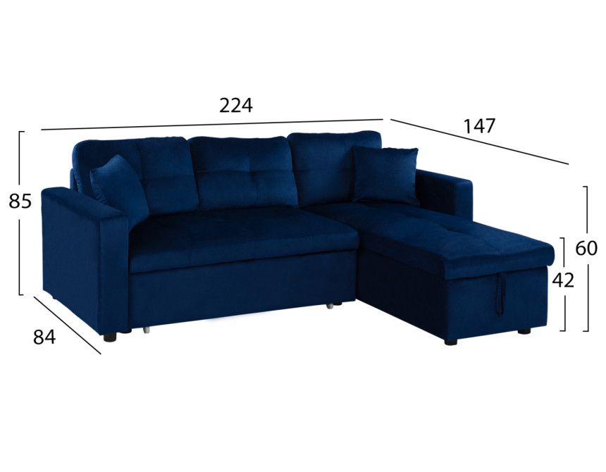 ΚΑΝΑΠΕΣ ΓΩΝΙΑ ΚΡΕΒΑΤΙ WAYNE 224x147x85Υεκ. HM3028.18 ΒΕΛΟΥΔΟ ΜΠΛΕ