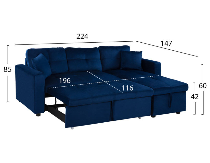 ΚΑΝΑΠΕΣ ΓΩΝΙΑ ΚΡΕΒΑΤΙ WAYNE 224x147x85Υεκ. HM3028.18 ΒΕΛΟΥΔΟ ΜΠΛΕ