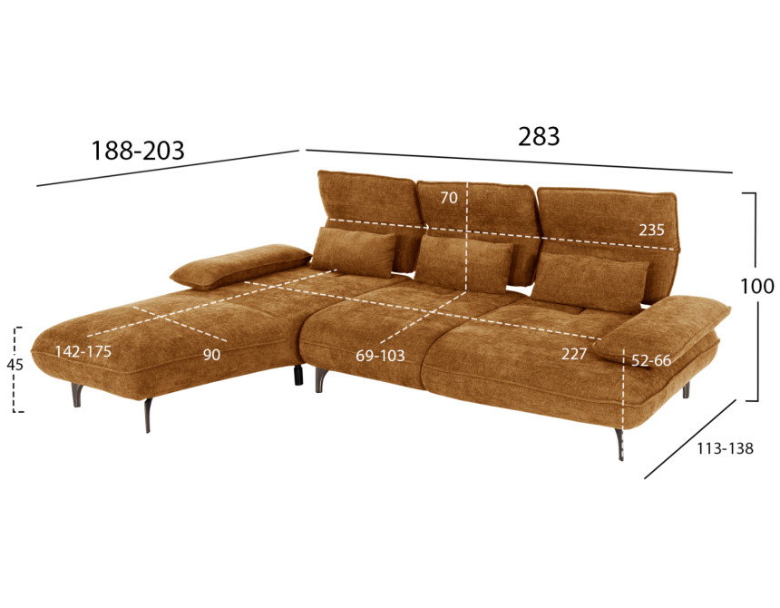 ΓΩΝΙΑΚΟΣ ΚΑΝΑΠΕΣ (ΑΡΙΣΤΕΡΗ) CONVERT HM3268.02L ΚΕΡΑΜΙΔΙ ΥΦΑΣΜΑ 283x188x100Υεκ.