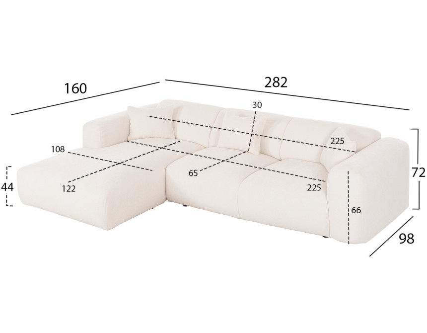 ΚΑΝΑΠΕΣ ΓΩΝΙΑ (ΑΡΙΣΤΕΡΗ) BRICKEN HM3275.02L ΛΕΥΚΟ ΥΦΑΣΜΑ 110-282x98-160x72Υεκ.