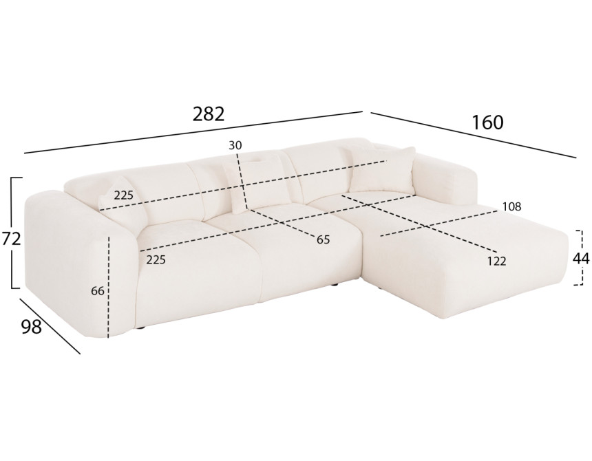ΚΑΝΑΠΕΣ ΓΩΝΙΑ BRICKEN HM3275.02R ΛΕΥΚΟ ΥΦΑΣΜΑ 110-282x98-160x72Υεκ.
