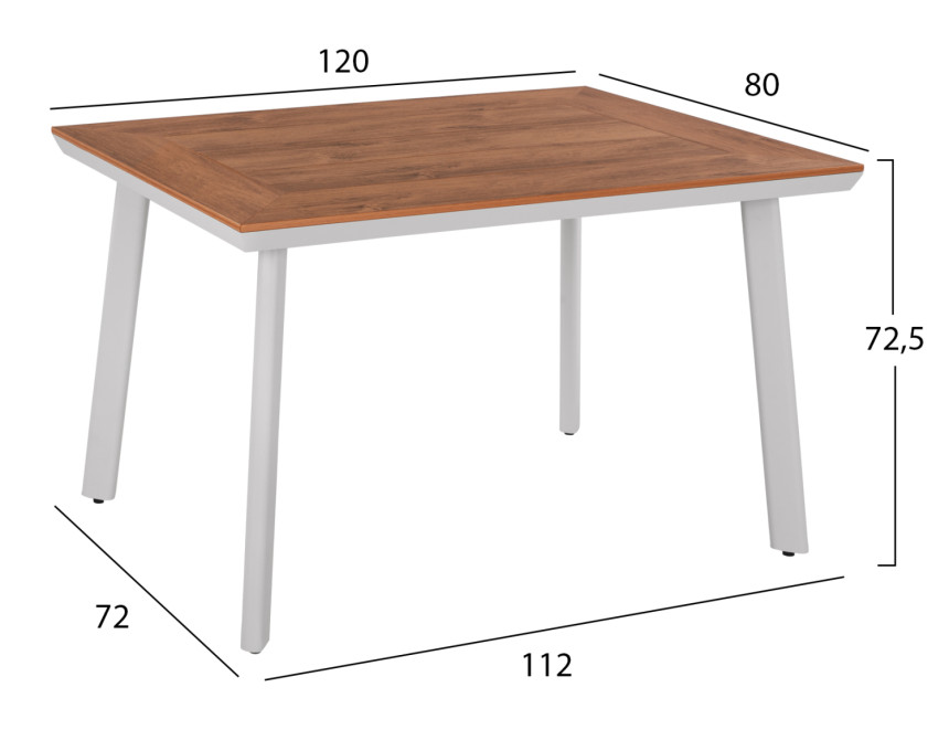 ΤΡΑΠΕΖΙ ΑΛΟΥΜΙΝΙΟΥ TABER ΜΕ POLYWOOD ΛΕΥΚΟ 120x80x72,5Υ εκ. HM5562.01