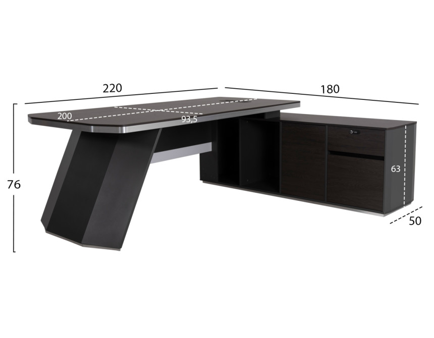 ΓΡΑΦΕΙΟ ΕΠΑΓΓΕΛΜΑΤΙΚΟ ΔΕΞΙΑ ΓΩΝΙΑ ROSEWOOD HM2083R 220X180X76Υ εκ.