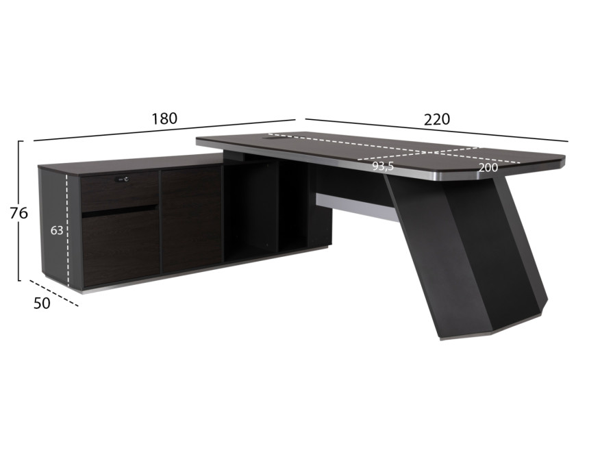 ΓΡΑΦΕΙΟ ΕΠΑΓΓΕΛΜΑΤΙΚΟ ΑΡΙΣΤΕΡΗ ΓΩΝΙΑ ROSEWOOD HM2083L 220X180X76Υ εκ.