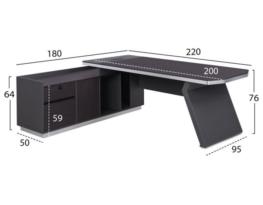 ΓΡΑΦΕΙΟ ΕΠΑΓΓΕΛΜΑΤΙΚΟ ΑΡΙΣΤΕΡΗ ΓΩΝΙΑ ROSEWOOD HM2084L 220X180X76Υ εκ.