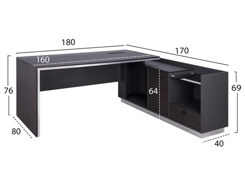 ΓΡΑΦΕΙΟ ΕΠΑΓΓΕΛΜΑΤΙΚΟ ΔΕΞΙΑ ΓΩΝΙΑ ROSEWOOD HM2086R 180X170X76Υ εκ.