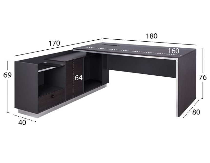 ΓΡΑΦΕΙΟ ΕΠΑΓΓΕΛΜΑΤΙΚΟ ΑΡΙΣΤΕΡΗ ΓΩΝΙΑ ROSEWOOD HM2086L 180X170X76Υ εκ.