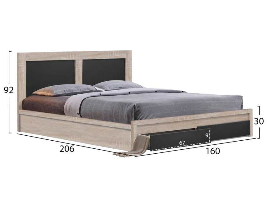 ΚΡΕΒΑΤΙ CAPRI HM312.04 ΜΕ 2 ΣΥΡΤΑΡΙΑ SONOMA-ΓΚΡΙ ΓΙΑ ΣΤΡΩΜΑ 150x200εκ.