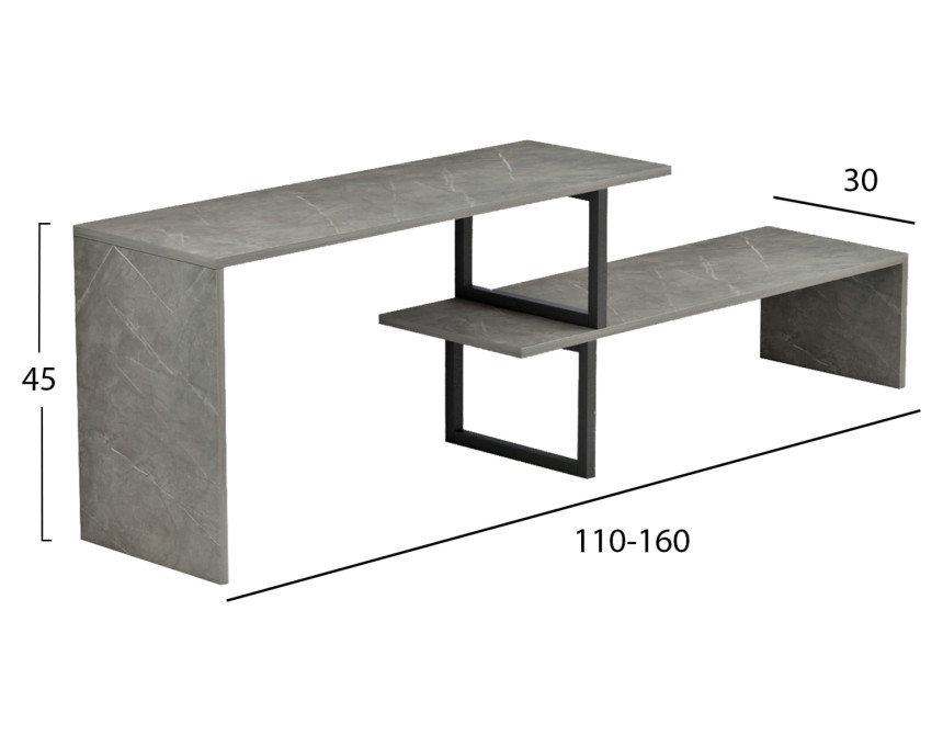 ΕΠΙΠΛΟ ΤΗΛΕΟΡΑΣΗΣ ΕΠΕΚΤ. BRIGGITE HM8892.11 ΜΕΛΑΜΙΝΗ GREY STONE TEXTURE 160x30x45Υεκ.