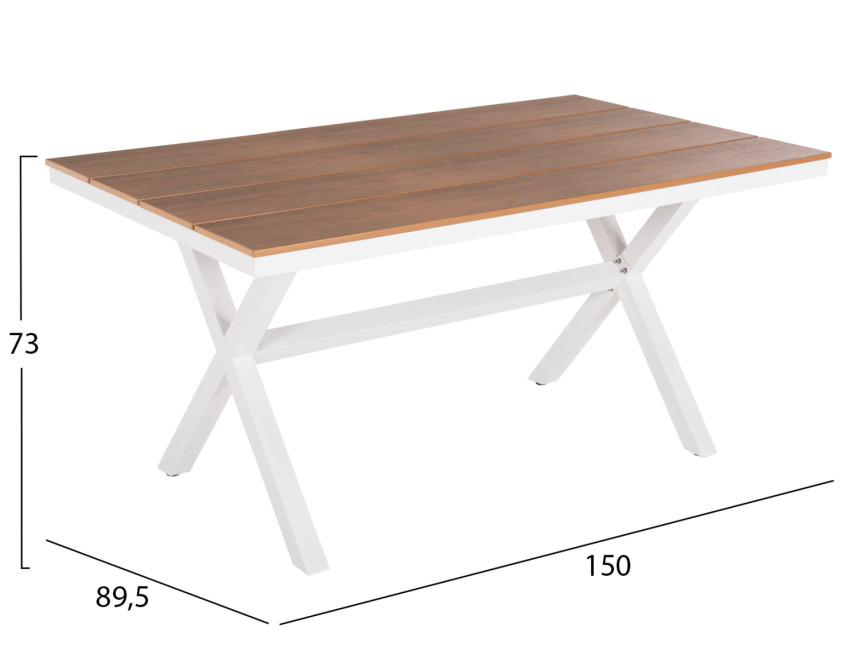 ΤΡΑΠΕΖΙ ΑΛΟΥΜΙΝΙΟΥ ΟΡΘΟΓΩΝΙΟ TAWNEE HM6037.02 ΛΕΥΚΟ-POLYWOOD ΦΥΣΙΚΟ 150x89,5x73Υεκ
