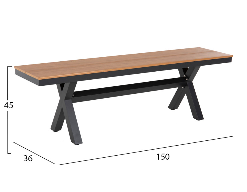 ΠΑΓΚΑΚΙ ΑΛΟΥΜΙΝΙΟΥ TAWNEE HM6038.01 ΑΝΘΡΑΚΙ ΜΕ POLYWOOD ΚΑΘΙΣΜΑ ΣΕ ΦΥΣΙΚΟ ΧΡΩΜΑ 150x36x45Υεκ.