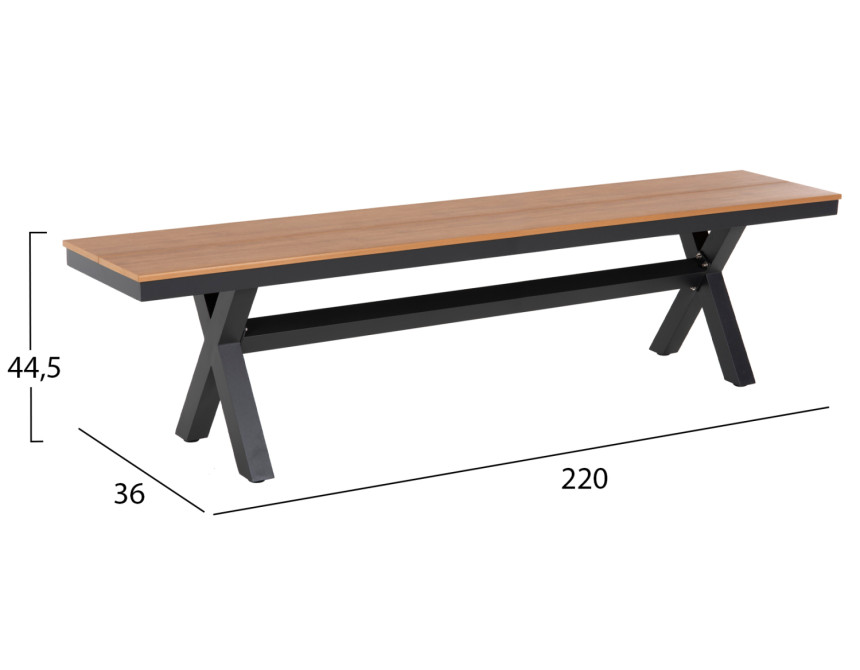 ΠΑΓΚΑΚΙ ΑΛΟΥΜΙΝΙΟΥ TAWNEE HM6040.01 ΑΝΘΡΑΚΙ-POLYWOOD ΚΑΘΙΣΜΑ ΦΥΣΙΚΟ 220x36x44,5Υεκ.