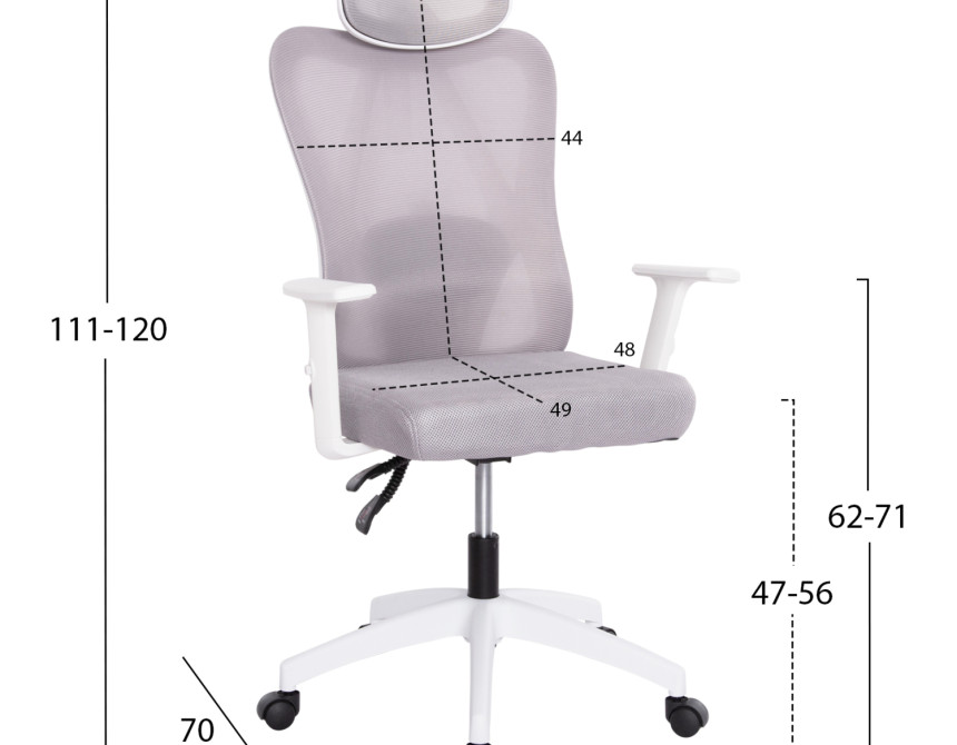 ΚΑΡΕΚΛΑ ΓΡΑΦΕΙΟΥ MEXER HM1195.02 ΓΚΡΙ MESH-ΜΕΤΑΛ.ΒΑΣΗ-ΣΚΕΛΕΤΟΣ ΛΕΥΚΟΣ 60x49x130Υεκ