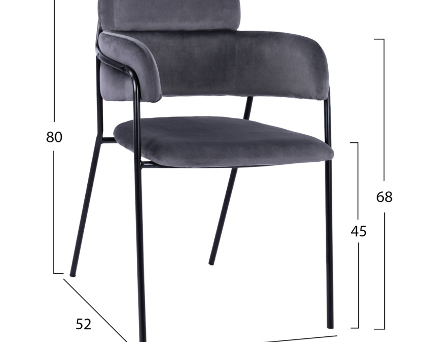 ΠΟΛΥΘΡΟΝΑΚΙ KELSO HM8521.01 ΒΕΛΟΥΔΟ ΣΚΟΥΡΟ ΓΚΡΙ & ΜΑΥΡΟ ΜΕΤΑΛΛΙΚΟ ΣΚΕΛΕΤΟ 52,5x52x80 cm