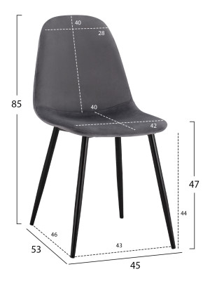 ΚΑΡΕΚΛΑ LEONARDO ΒΕΛΟΥΔΟ ΓΚΡΙ ΜΕ ΜΕΤΑΛΛΙΚΑ ΠΟΔΙΑ 45x53x85Υ εκ. HM00100.01