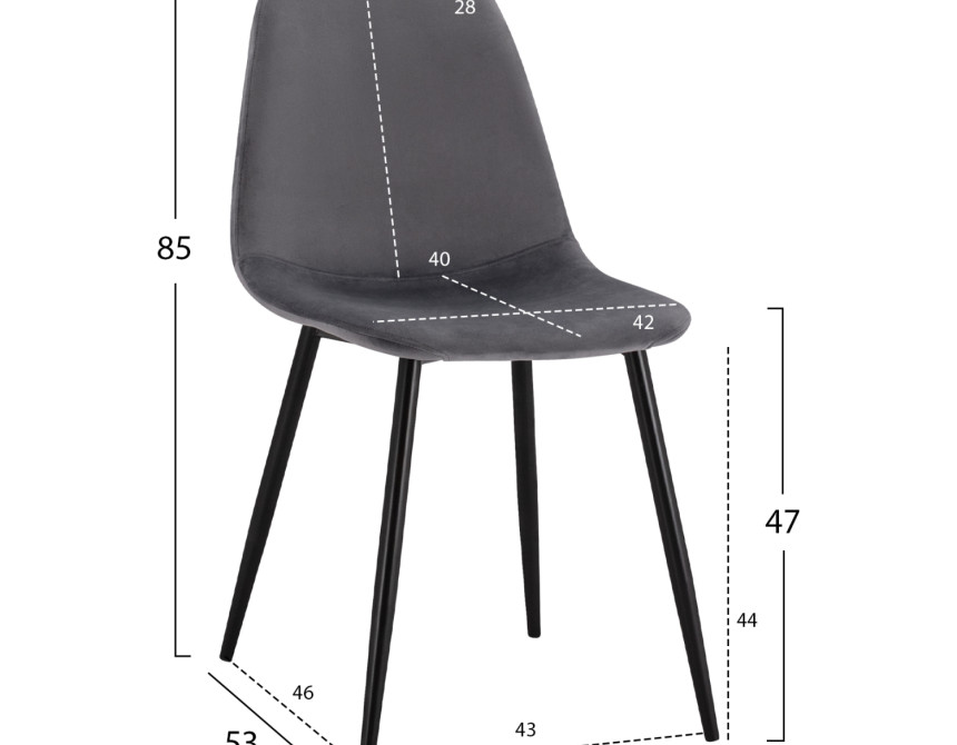 ΚΑΡΕΚΛΑ LEONARDO ΒΕΛΟΥΔΟ ΓΚΡΙ ΜΕ ΜΕΤΑΛΛΙΚΑ ΠΟΔΙΑ 45x53x85Υ εκ. HM00100.01