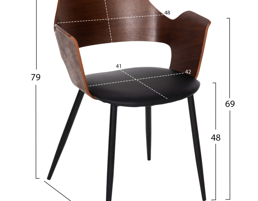 ΚΑΡΕΚΛΑ VELP HM9616.03 ΞΥΛΟ ΣΕ ΚΑΡΥΔΙ-ΜΑΥΡΟ PU-ΜΑΥΡΑ ΜΕΤΑΛ. ΠΟΔΙΑ 55,5x50x79Υεκ.