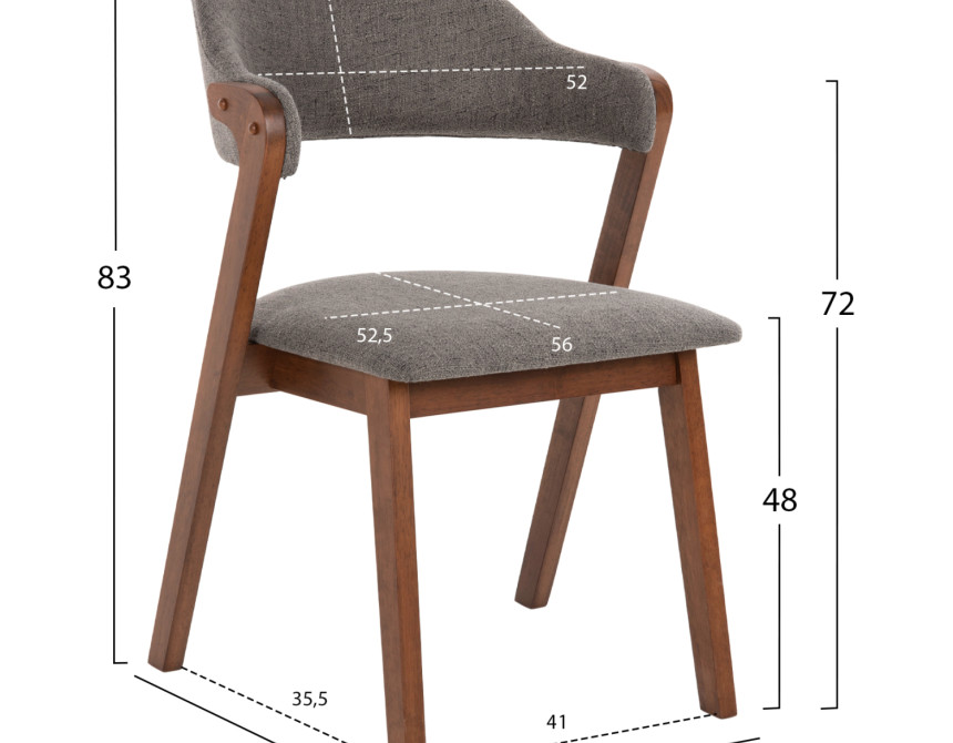 ΚΑΡΕΚΛΑ RIDER HM9734.01 RUBBERWOOD ΣΕ ΚΑΡΥΔΙ-ΥΦΑΣΜΑ ΓΚΡΙ 59x59x83Yεκ.