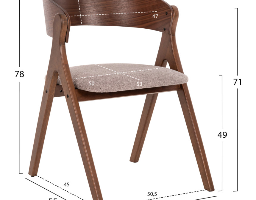 ΚΑΡΕΚΛΑ NEKKER HM9739.01 RUBBERWOOD ΣΕ ΚΑΡΥΔΙ-ΓΚΡΙ ΥΦΑΣΜΑ ΚΑΘΙΣΜΑ 56x55x78Yεκ.
