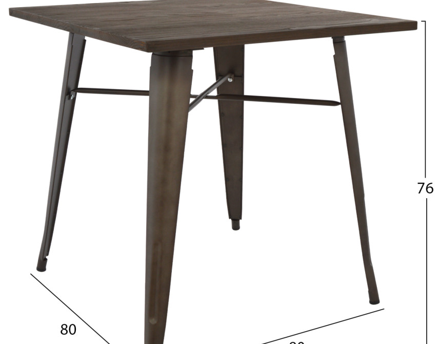 ΤΡΑΠΕΖΙ ΜΕΤΑΛΛΙΚΟ ΣΕ ΧΡΩΜΑ RUSTY ΚΑΙ ΞΥΛΟ HM0611.04 80x80x76εκ