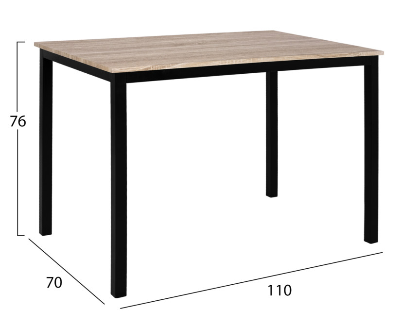 ΤΡΑΠΕΖΙ ΤΡΑΠΕΖΑΡΙΑΣ PANYA HM8332, 110X70Χ76 SONOMA, ΜΑΥΡΑ ΠΟΔΙΑ
