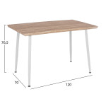 ΤΡΑΠΕΖΙ ΤΡΑΠΕΖΑΡΙΑΣ PALOMA HM8334.02, 120X70X76,5- SONOMA, ΛΕΥΚΑ ΠΟΔΙΑ