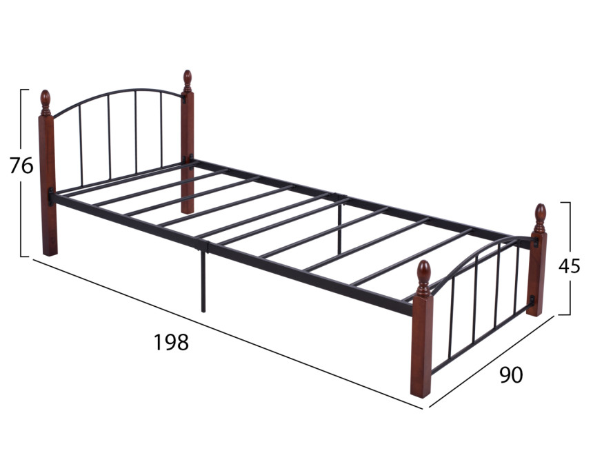 ΚΡΕΒΑΤΙ MAKAI ΜΕΤΑΛΛΟ ΞΥΛΟ ΚΑΡΥΔΙ ΣΤΡΩΜΑ 90X190 HM381