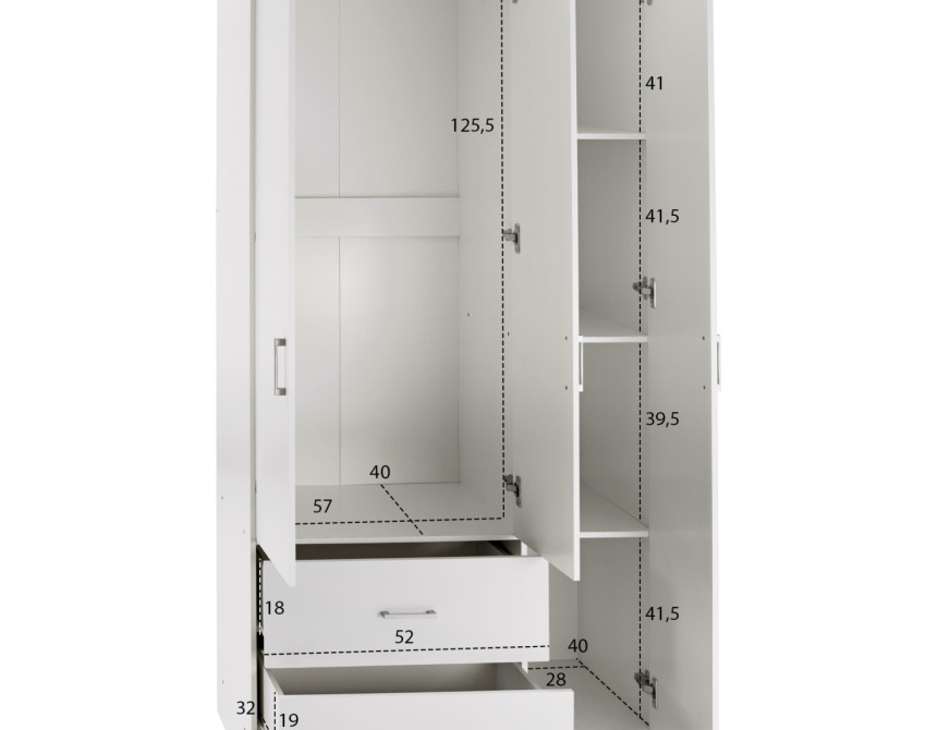 ΝΤΟΥΛΑΠΑ 3ΦΥΛΛΗ ME 2 ΣΥΡΤΑΡΙΑ CAESAR HM340.05 ΛΕΥΚΗ 89x42,5x181 εκ.