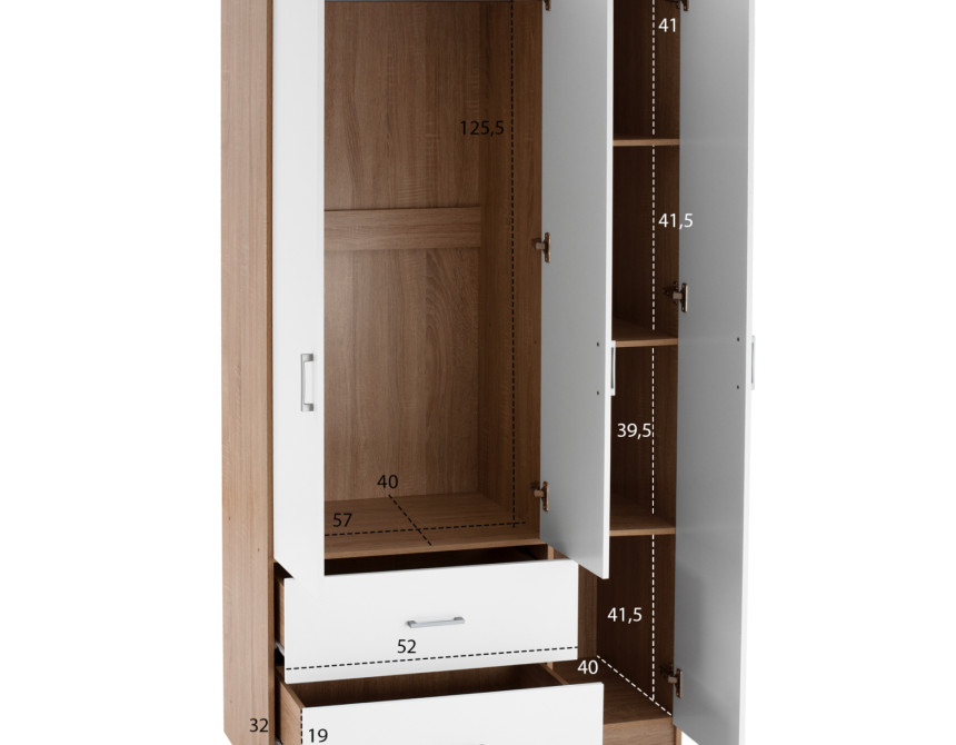 ΝΤΟΥΛΑΠΑ 3ΦΥΛΛΗ ME 2 ΣΥΡΤΑΡΙΑ CAESAR HM340.06 SONAMA - ΛΕΥΚO 89x42,5x181 εκ.