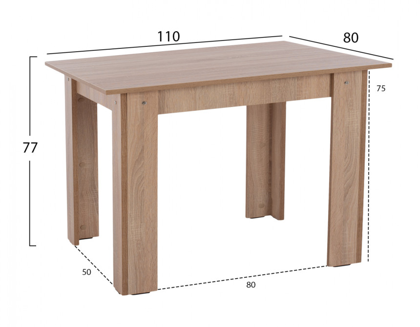 ΤΡΑΠΕΖΙ ΚΟΥΖΙΝΑΣ HM2428.01 KELVIN SONOMA OAK 110x80x77Υεκ.