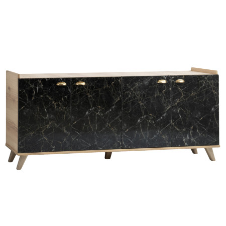 ΜΠΟΥΦΕΣ ΜΕΛΑΜΙΝΗΣ HM9045.01 NATURAL WOOD - ΜΑΥΡΟ ΜΑΡΜΑΡΟ 180x41x77,8Y εκ.