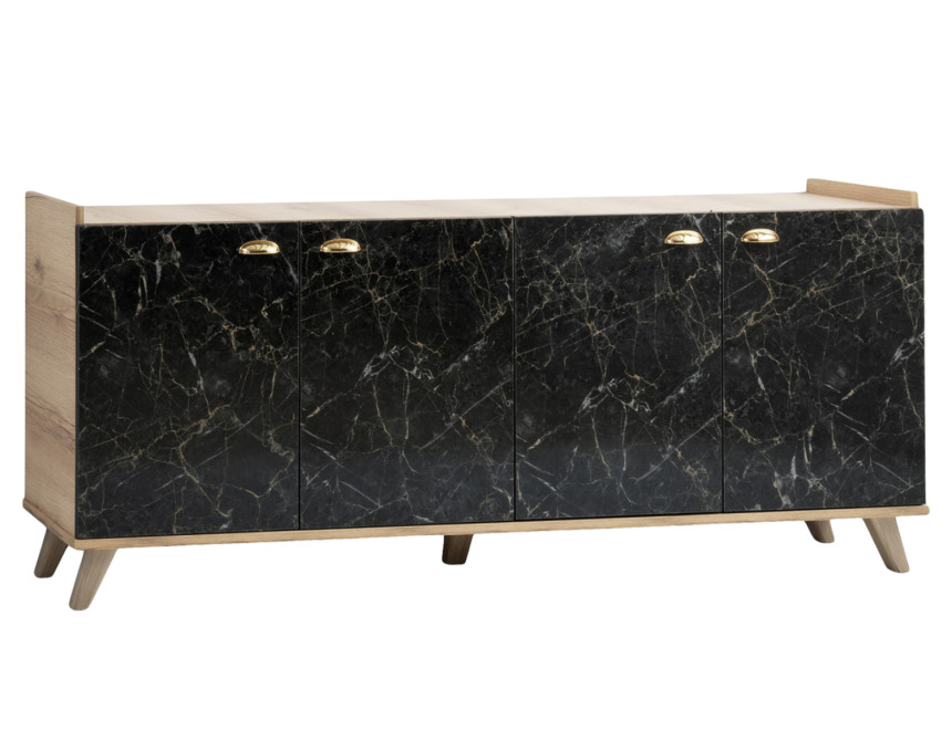 ΜΠΟΥΦΕΣ ΜΕΛΑΜΙΝΗΣ HM9045.01 NATURAL WOOD - ΜΑΥΡΟ ΜΑΡΜΑΡΟ 180x41x77,8Y εκ.