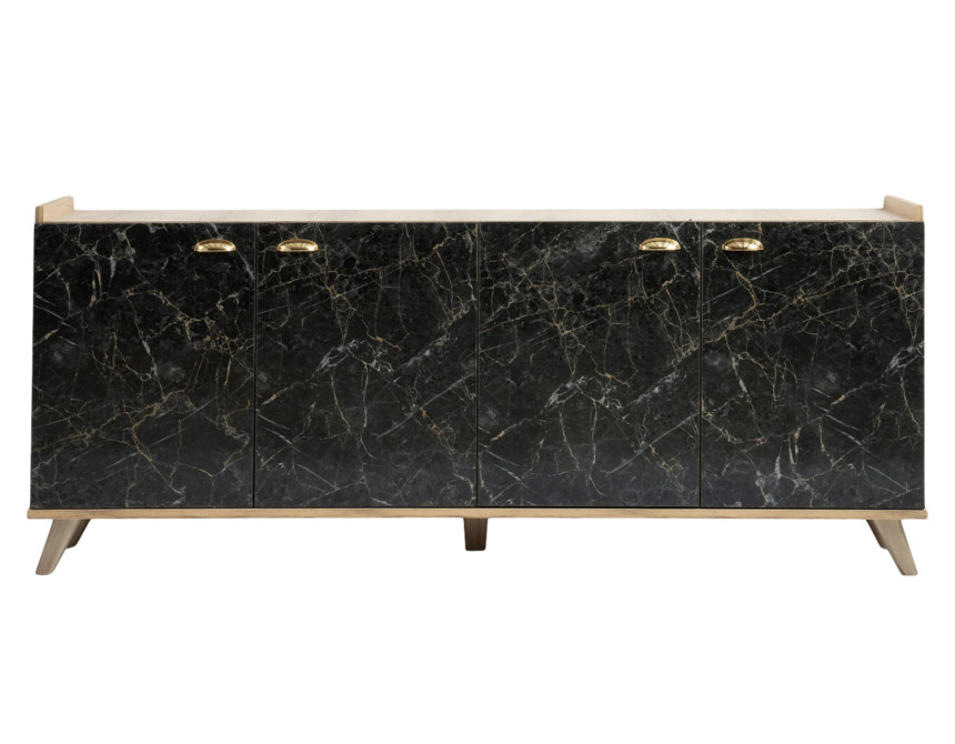 ΜΠΟΥΦΕΣ ΜΕΛΑΜΙΝΗΣ HM9045.01 NATURAL WOOD - ΜΑΥΡΟ ΜΑΡΜΑΡΟ 180x41x77,8Y εκ.
